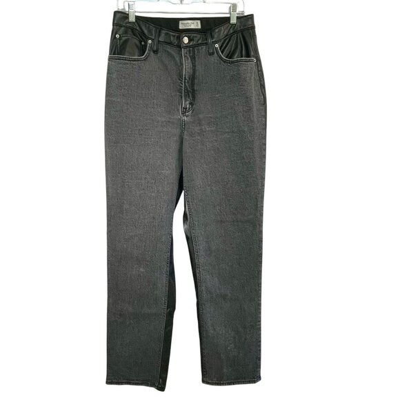 Abercrombie Denim Faux Leather Curve Love Ankle Straight Ultra High Rise Jean 32 - Picture 3 of 14